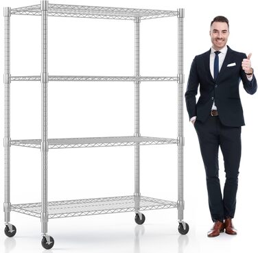 Adjustable 5-Tier Wire Shelving Unit with Wheels and Leveling Feet