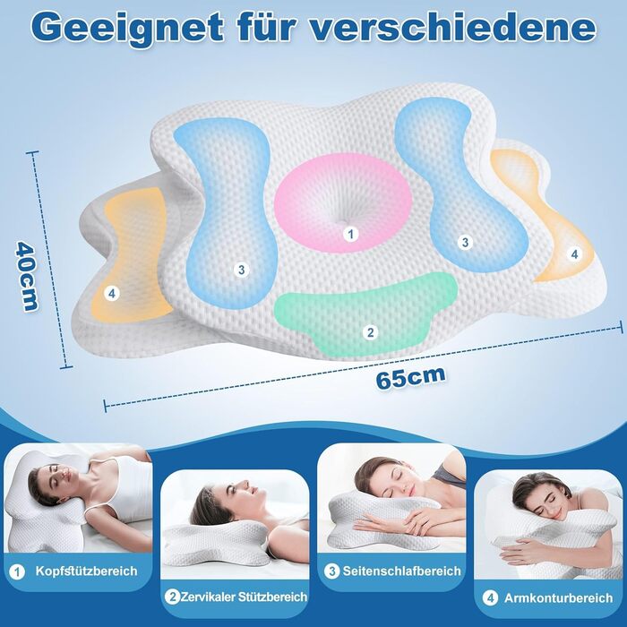 Ортопедична подушка для шиї EvenVentric, м'яка та затишна, знімний чохол, DarkBlue (біла, подушка)