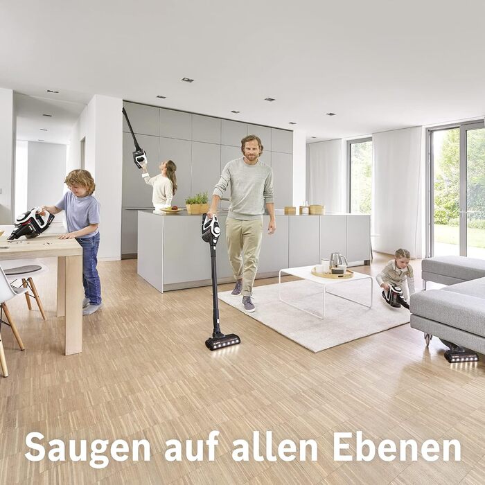 Bosch Unlimited Gen2 Series 8 Cordless Vacuum Cleaner BKS8214W, bagless, up to 45 minutes runtime, interchangeable battery, LED lighting, automatic adjustment to all floor types, XXL upholstery nozzle, white