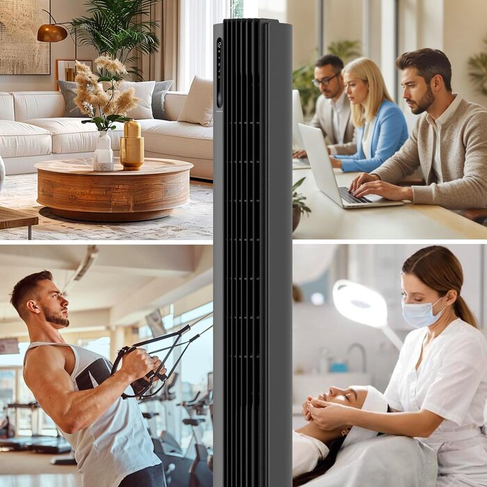 Турбовентилятор 110 см з пультом керування, тихий вентилятор-вежа, 30W, 12 швидкостей, таймер 12h, іонізація, охолоджувач повітря PURE Plasma, білий (сірий)