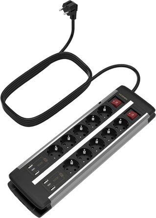 Многофункціональна мережева стрічка Ucomen на 10 розеток з USB та захистом від перенапруги (3680W, 16A) для комп'ютерних столів, з USB-зарядкою 20W (USB-A та USB-C), кабель 1.5м