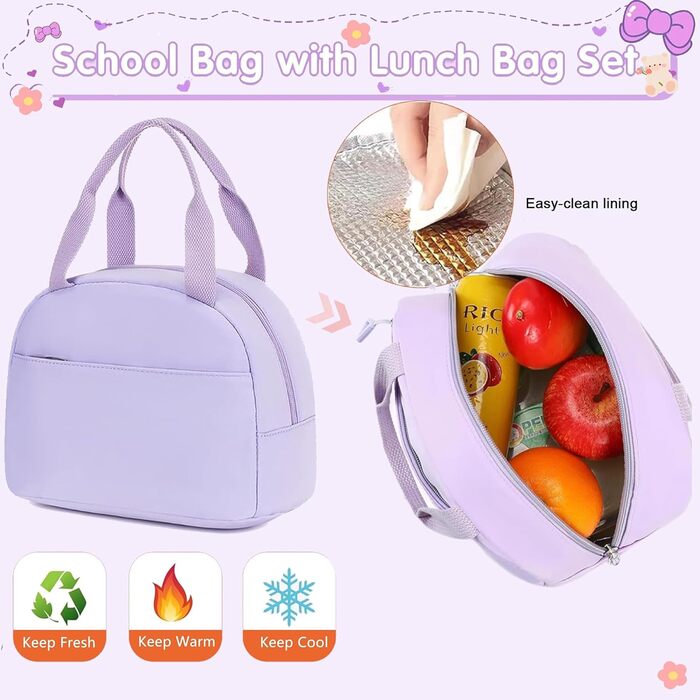 Шкільний рюкзак для підлітків, дівчаток, 3-в-1 (рюкзак, ланчбокс, пенал) Violett, 15.6