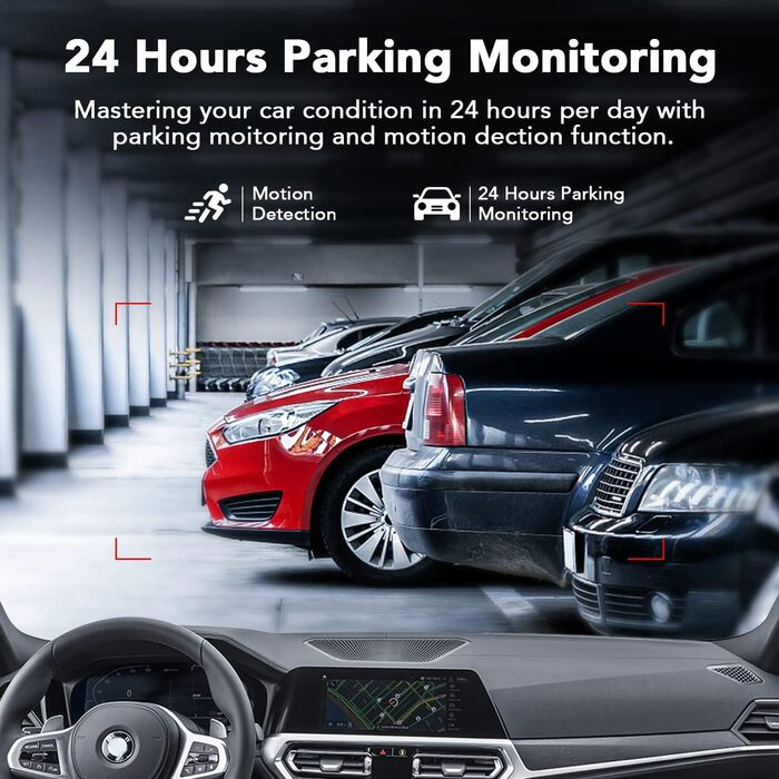 Відеореєстратор в авто з двома камерами, 1080P Full HD, 170° Кут огляду, HDR, LCD 3.0', Нічне бачення, Паркувальний режим, G-сенсор, Чорний