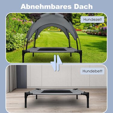 Підвищене ліжко для собак з балдахіном, Outdoor, для кемпінгу та пляжу, XL (122 x 92 x 102 см), водонепроникний дах, дихаюча тканина