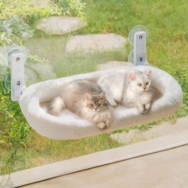 EWOOFUN Large Cat Hammock Hanging Bed for Window - Removable Thick Cover - Foldable, Stable, 4 Strong Suction Cups, Holds 18kg (White, ) (White, L)