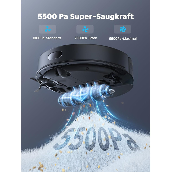 Робот-пилосос Vyzzle з функцією миття 5500 Pa, станція самоочищення 3.5L, для шерсті тварин, твердих підлог та килимів, керування через додаток, голосове керування Alexa та Google Assistant (чорний)