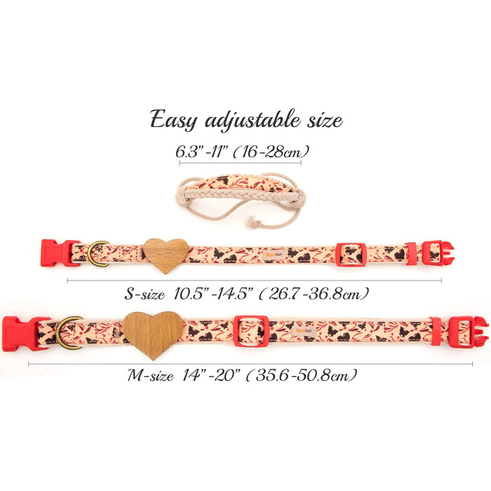 Нашийник для собак Pettsie з серцем та браслетом дружби, регульовані розміри S та M, комфортний дизайнерський льон, міцний та довговічний, чудовий подарунок для любителів собак (35,6 - 50,8 см (M), Червоний)