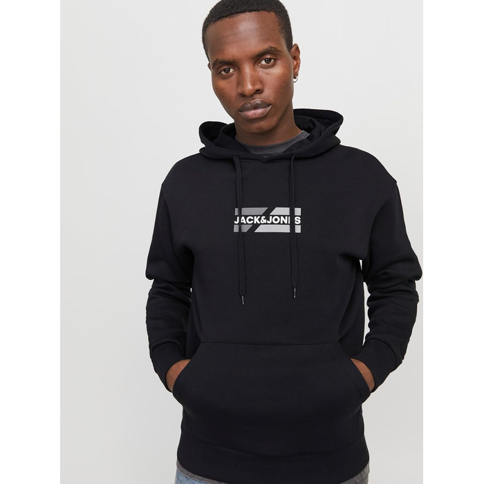 Чоловічий худі з капюшоном JACK & JONES з логотипом, чорний, розмір M