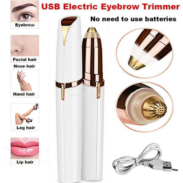 Електричний тример для брів та обличчя для жінок, безболісний, з гребінцем, для брів, верхньої губи, вусів та підборіддя (білий)