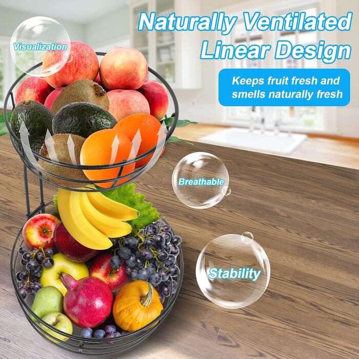 Металева фруктова корзина Stöckig з підставкою для бананів, чорна | Сучасна корзина для кухні