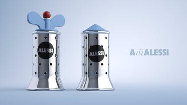 Alessi salt shaker made of stainless steel with lid and closure made of PA, white, 3.5 x 7 x 8.5 cm