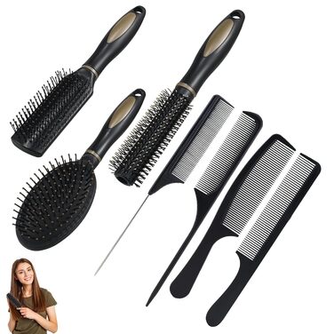 Набір гребінців для волосся, 7 шт. Масажні гребінці для розслаблення, гребінець з гнучкими м'якими шпильками для жінок, чоловіків, дітей (чорний)