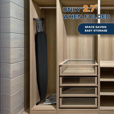 Гладильна дошка велика з підставкою для праски, 121×41 см, складна, для парогенератора, регульована по висоті, чорна