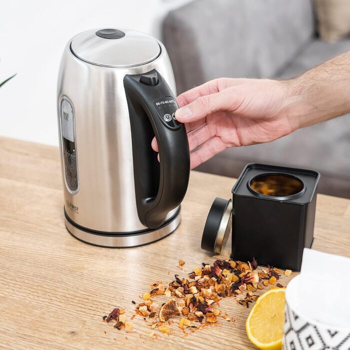 Електричний чайник First Austria Edelstahl 2200W, 1.7L, регулювання температури 60-100°C, підтримання тепла, фільтр від накипу, прихований нагрівальний елемент, LED-підсвічування