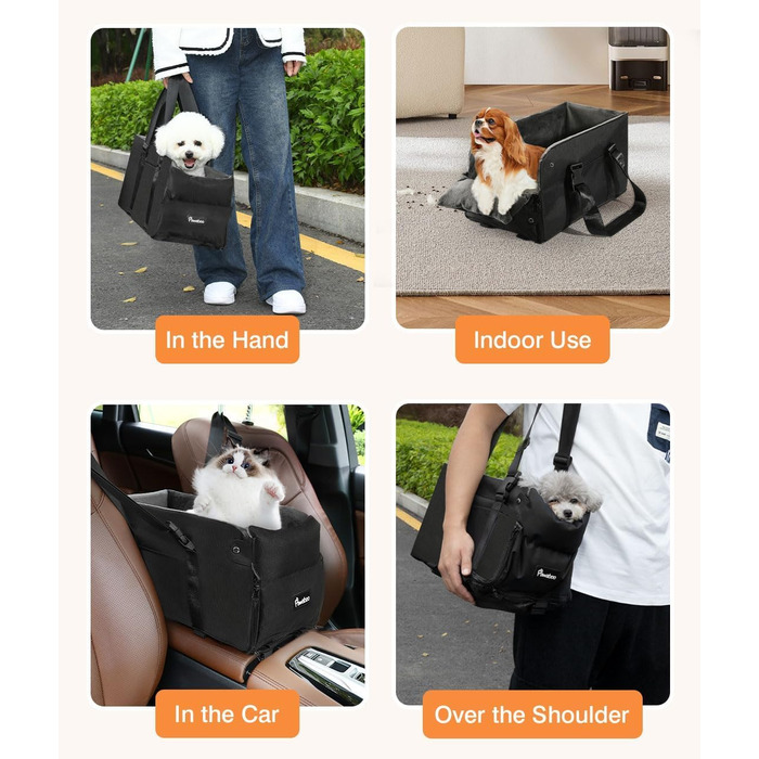 Крісло-переноска для собак Pawaboo: комфортне та безпечне автокрісло для маленьких собак до 11 кг (чорний/сірий)