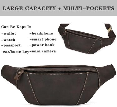 Чоловіча/жіноча поясна сумка з екошкіри в стилі вінтаж, чорна (1034 Темно-коричнева)