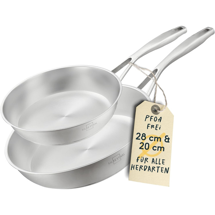 SILBERTHAL Stainless Steel Frying Pan Set - 3 Piece - 8, 9.5, and 11 inch - Induction Compatible, Non-Stick, Oven Safe up to 250° - Uncoated
