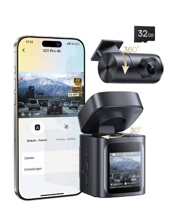 Автомобільний відеореєстратор Baseus VD1 Pro 4K+1080P з сонячною панеллю, режимом паркування, STARVIS нічним баченням, GPS, 5GHz Wi-Fi та карткою пам'яті 32GB