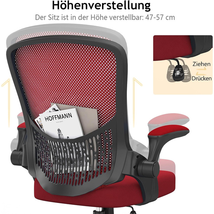 Офісний стіл Naspauluro: ергономічне крісло з сітчастою спинкою, підтримкою попереку, м'яким сидінням, регулюванням висоти. Для дому та офісу, сірий (чорний/червоний). Без підголівника.