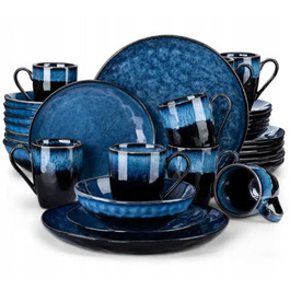 Обідній сервіз темно-синій: комплект посуду (тарілки, миски, чашки), 32 предмети