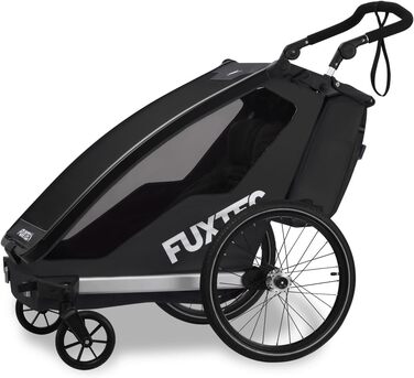 Фукстек Причіп для велосипеда Sportfux на 2 місця, чорний, з багажником, відбивачами, регульованою ручкою, захистом від дощу та сонця, складний