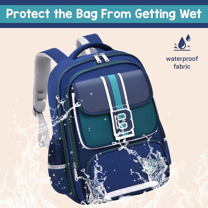 Шкільний рюкзак для хлопчика IvyH, 2-5 клас, 20 літрів, ергономічний, водонепроникний, для початкової школи, 8-12 років (темно-синій, зелений)