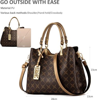 Сумка жіноча Nicole & Doris елегантна шопер середнього розміру з PU шкіри коричнева з брелоком