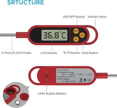 Цифровий термометр для кухні: приготування їжі, м'яса, молока, дитяче харчування | LCD дисплей, довга сонда