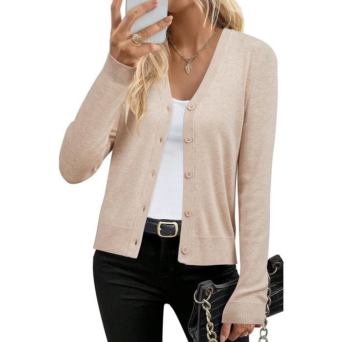 Жіноча в'язана жилетка Arachne & Cloz з суміші вовни, легка, V-подібний виріз, кардиган, короткий/довгий рукав, з ґудзиками, повсякденний топ, кольору абрикос, розмір M