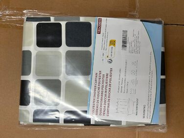 Шторка для душу DUFU, водовідштовхувальна, миється | Швидковисихаюча поліестер, 12 гачків | Напівпрозора захисна шторка для ванни (180x200 см, Темно-сірий) (Мозаїка 180x200 см)