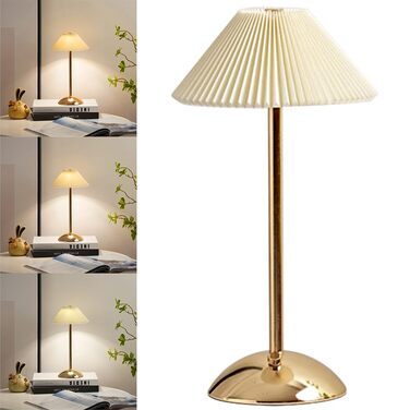 Світлодіодна настільна лампа Starnearby бездротова, з сенсорним димером, акумуляторна, 3 режими освітлення, вінтажний плетений металевий дизайн, для спальні, офісу, тумбочки (Бежева + Золота основа)