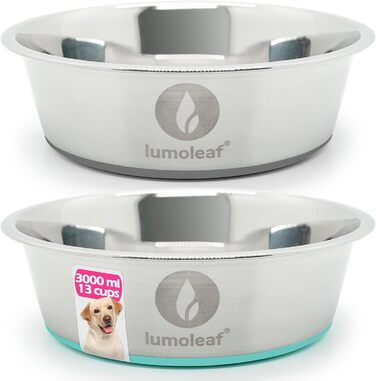 Миска для собак LumoLeaf з нержавіючої сталі, велика, 2 шт по 3000 мл, з неслизьким силіконовим дном, для великих і середніх собак, миска для води та корму, придатна для миття в посудомийній машині (подвійний набір)