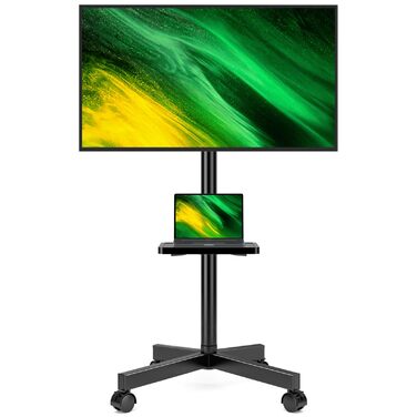 Мобільна підставка-стійка Hemudu для LCD/LED телевізорів 23-60 дюймів, регульована за висотою, з полицею для ноутбука та колесами, до 35 кг, VESA 400x400 мм