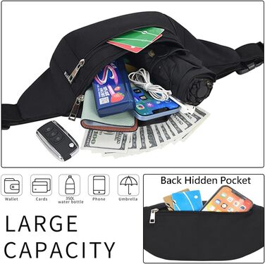 Чоловіча та жіноча поясна сумка на пояс, водонепроникна, для спорту, подорожей, кемпінгу, бігу, велосипеда (чорна)