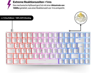 Ігрова клавіатура Nyfter NYFBOARD GEN2 (75%, White) з Gateron Yellow, Hot-Swappable, RGB, ISO DE Layout