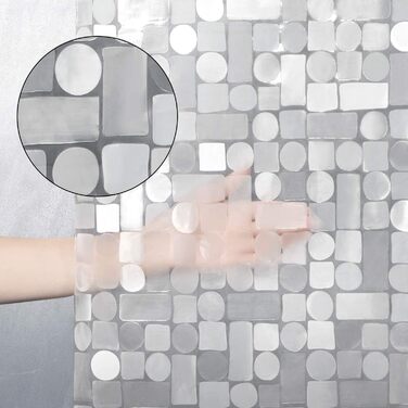 Шторка для душу Weltrxe Anti-Schimmel 120x180 см з вагами та магнітом, прозора, геометричний дизайн, EVA, водонепроникна, антибактеріальна, для ванни та душу, 8 люверсів, для дітей, H180 x B120 см