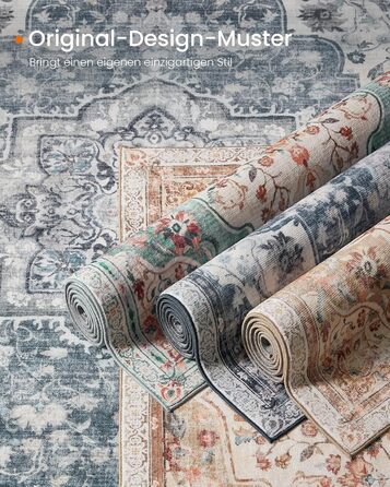 Килим SONGMICS HOME Vintage, 120x170 см, для вітальні, спальні, кухні, коридору, їдальні, сірий (TAR032G01)