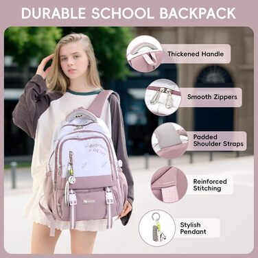 Рюкзак для підлітка, 36L, для дівчат 3-9 клас, великий стильний рюкзак для ноутбука 16 дюймів, повсякденний шкільний рюкзак, сумісний з візком (фіолетовий)