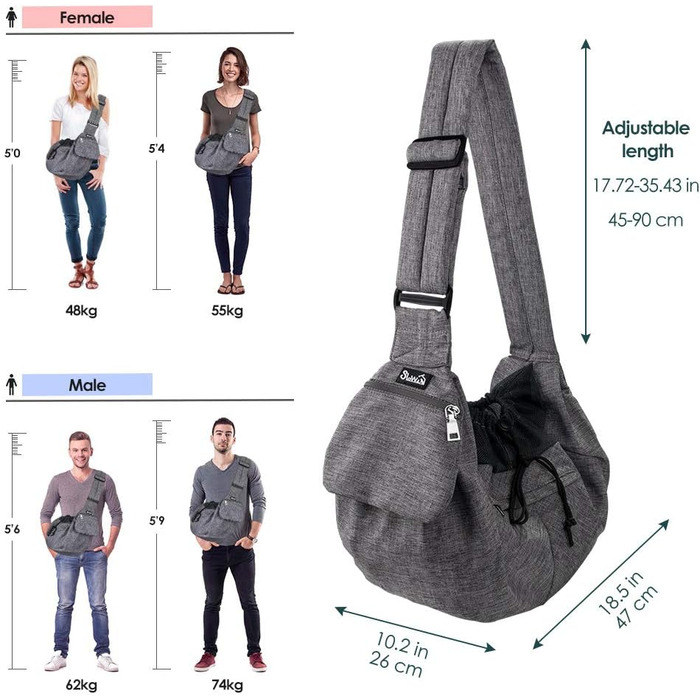 Сумка-переноска для собак Nasjac, ручна переноска для собак з підставками для дна, зручна сумка для собак з регульованим м'яким плечовим ременем та кишенею на блискавці для маленьких собак і котів у подорожах на відкритому повітрі (сіра)