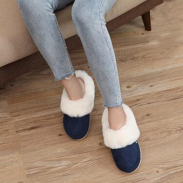 Домашні тапочки NineCiFun для жінок, з меморі-піною, пухнасті, для дому та вулиці, з антиковзкою підошвою, з теплим плюшевим підкладкою, сірі (світло-сірі) (42/45.5 EU, темно-синій)