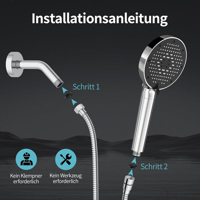 Літній душ SR SUN RISE NSF-Zertifizierung з фільтром та шлангом, 9 режимів, сріблястий металік - для жорсткої води, видаляє хлор, важкі метали та бактерії