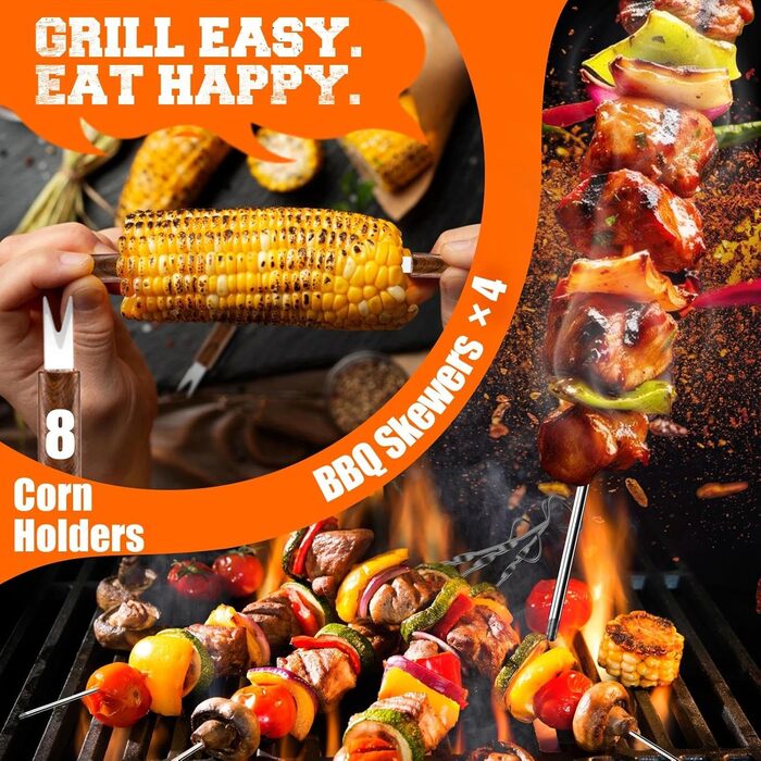 Набір гриль аксесуарів PURPLEBIRD 31 предмет з нержавіючої сталі - Преміум гриль посуд для чоловіків та жінок з сумкою, килимок для гриля, сад, кемпінг та день народження. Сучасний дизайн.