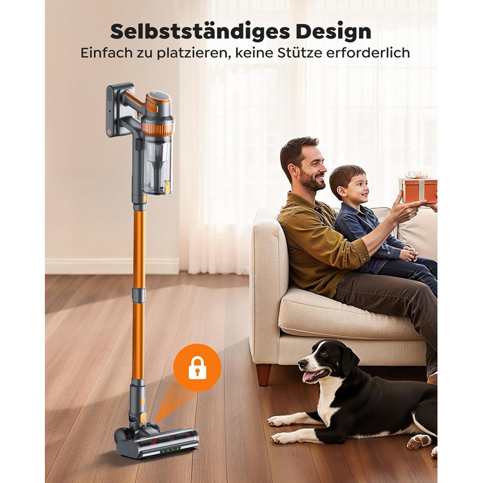 SMOTURE VAC04 Бездротовий акумуляторний пилосос, 50000 Па потужність всмоктування, 65 хвилин роботи, самостійна підставка, гнучкий шланг, щітка Anti-Tangle, док-станція для зарядки, для шерсті тварин, килимів та твердих поверхонь