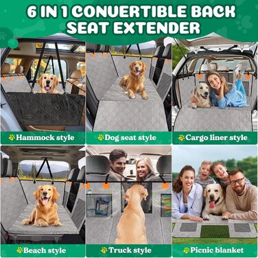 Loiion Dog Car Seat Cover - Waterproof & Protective Back Seat Liner for Cars, SUVs & Trucks - Durable, Non-Slip, Hard Bottom - Grey