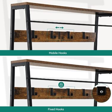 YITAHOME Entryway Storage Bench with Shoe Cabinet, Freestanding Mudroom Bench with Bank and 2 Folding Drawers, Industrial Coat Rack with 8 Hooks for Entryway Living Room Bedroom, Metal Frame, Rustic Brown