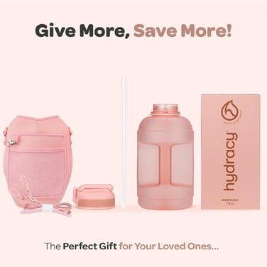 Пляшка для води Hydracy з соломинкою та мітками часу 2л - Рожева, BPA-free, спортивна, герметична
