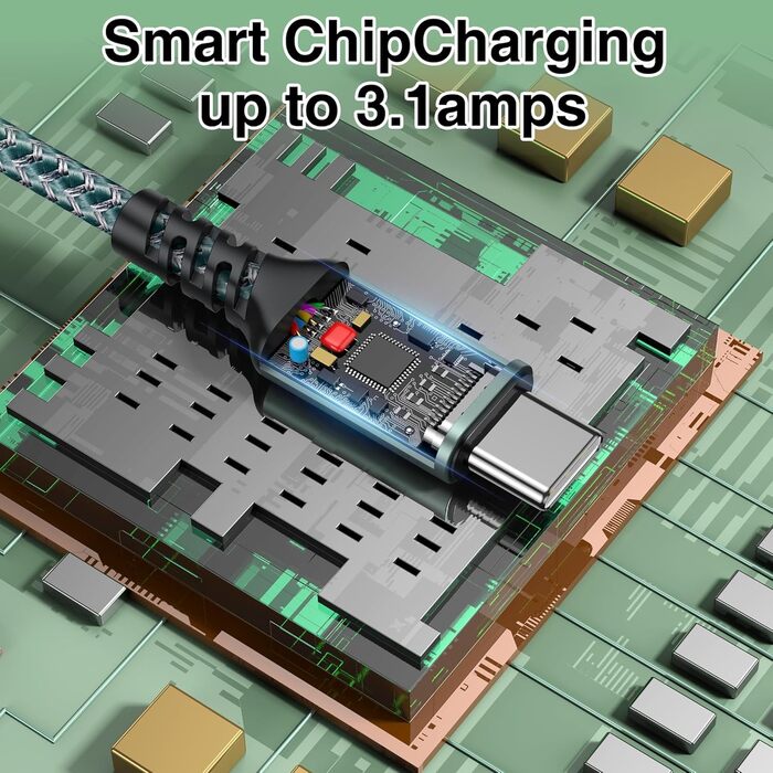 Кабель USB-C GIANAC: зарядний та передавач даних для Samsung, Huawei, Google, Sony (0.3м, зелений)