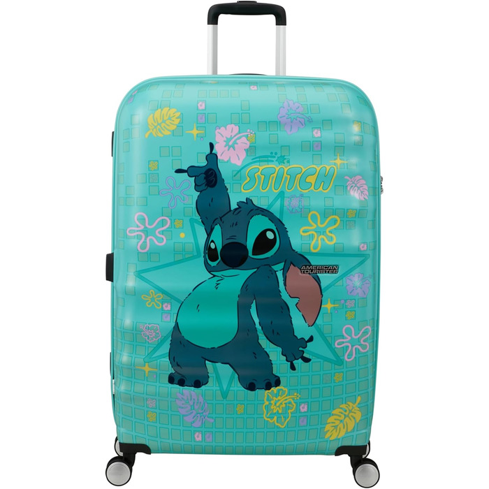 Чемодан American Tourister Wavebreaker Disney FL Spinner L, 77 см, 96 л, з принтом Stitch Flower, матове покриття