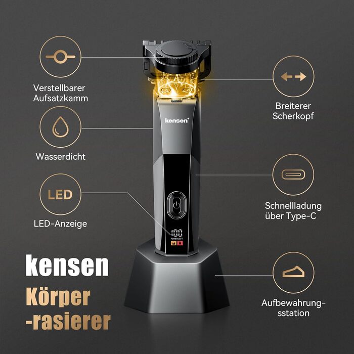 Мультитриммер для тіла чоловічий Intimrasierer Mann - Водонепроникний тілотриммер для чоловіків з насадками для ніг, пахв та зони бікіні. Чорний