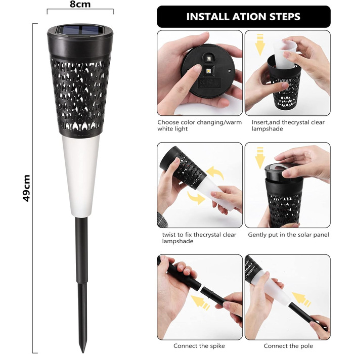 Outdoor Solar Path Lights - Set of 6 with Realistic Flame Effect